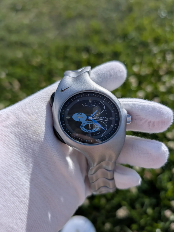 Nike Triax Chronograph Watch Matte Silver with blue black dial