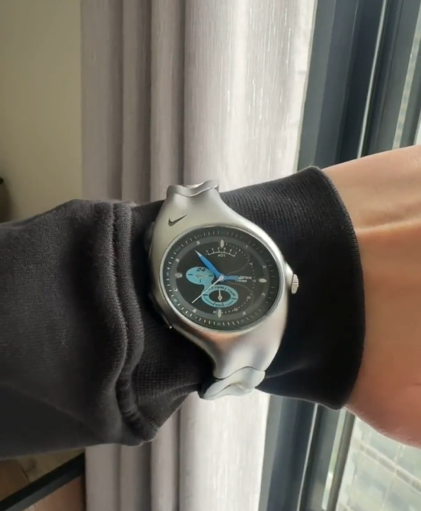 Nike Triax Chronograph Watch Matte Silver with blue black dial