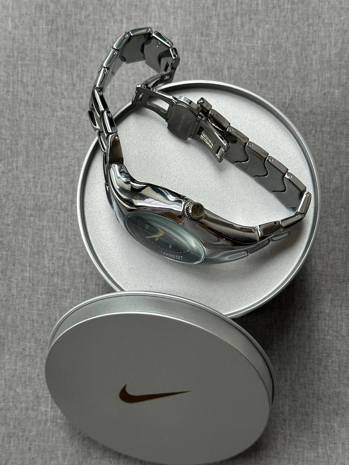 Nike Triax Chronograph Watch Shiny Silver with black yellow dial